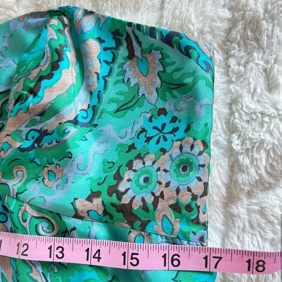J. Crew 100% Silk Green / Teal Paisley Strapless Boho Dress Women’s Size 14 - Picture 7 of 11